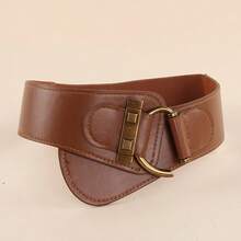 Vintage Style Faux Leather Belt, Rivet Buckle Design, Elastic Wide Waistband, Suitable For Dresses, Jackets And Suits, Lightweight And Comfortable, Non-Textile Material, Suitable For Mature Occasions, One Size Fits All - Wide C Buckle - View 6