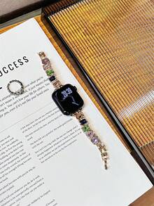 1 pieza de correa de metal con cadena y gemas de azúcar para mujer, compatible con Apple Watch de 38/40/41/42/44/45/46/49mm, compatible con Ultra/SE/Series 10/9/8/7/6/5/4/3/2/1