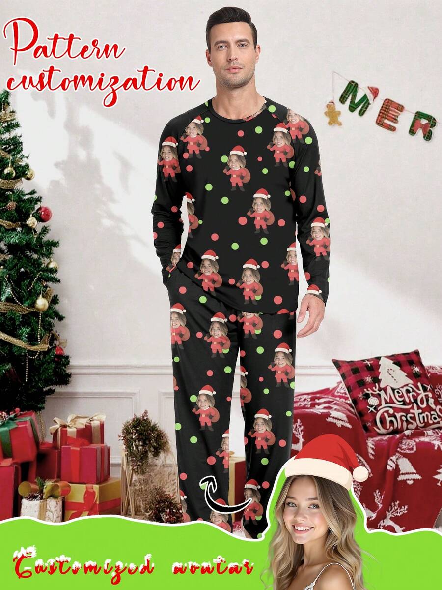 Printstory Customized Men's Shoulder Pajama Set, Personalize Any Pattern, Unique Gift For Family And Friends, Christmas