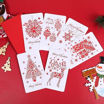 6/8 张装圣诞贺卡，带信封，6 种独特设计，有趣的节日祝福，盒装办公用品，适合感恩节、万圣节、生日、祝贺、感谢