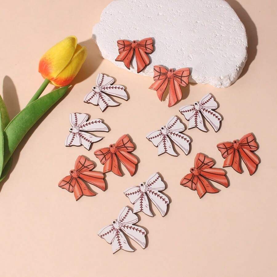 6 piezas Accesorios con decoración de lazo vintage desgastado, colgante de joyería elegante, materiales DIY para aretes, collares y adornos colgantes en naranja y blanco