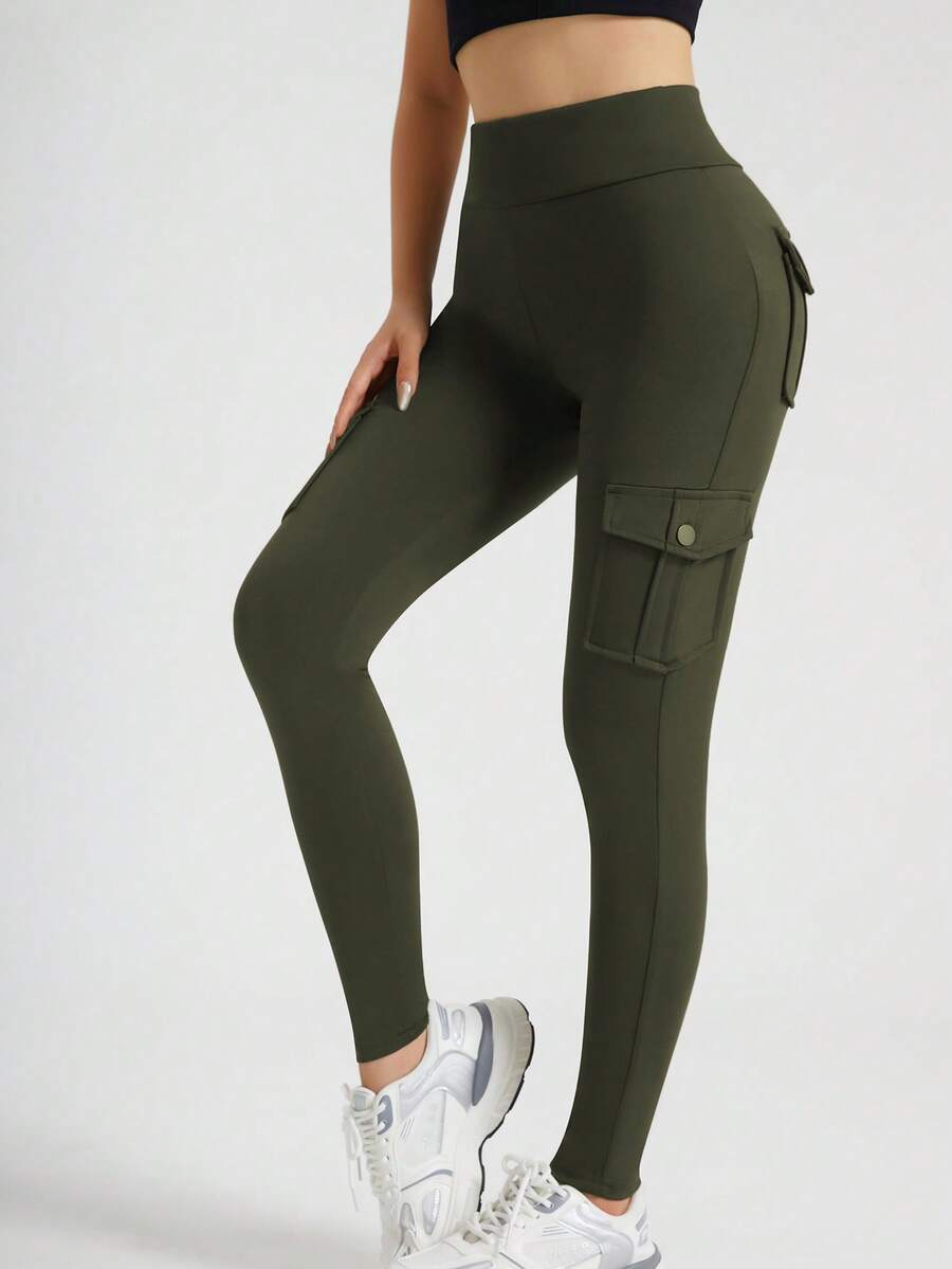 Women's Cargo-Style Yoga Sports Pants - Multi-Pocket Design, Figure-Flattering, Suitable For Sports, Fitness & Leisure - xanh quân đội - Xem 1