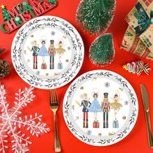 10pcs/20pcs/40pcs/50pcs,Christmas Nutcracker Paper 7inch And 9inch Plates Merry Christmas Round Party Plates Winter Holiday Ballet Rocking Horse Fairy Ornaments Disposable Dinner Dessert Plates For Xmas Events Gatherings Party Supplies - White - View 4