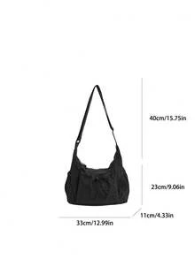 格子女士单肩包，休闲百搭可折叠拉链封口可调节肩带手提包，适合日常使用，学校/大学生，简单可爱的褶皱多口袋抽绳前袋布包 - 彩色 - 查看 12