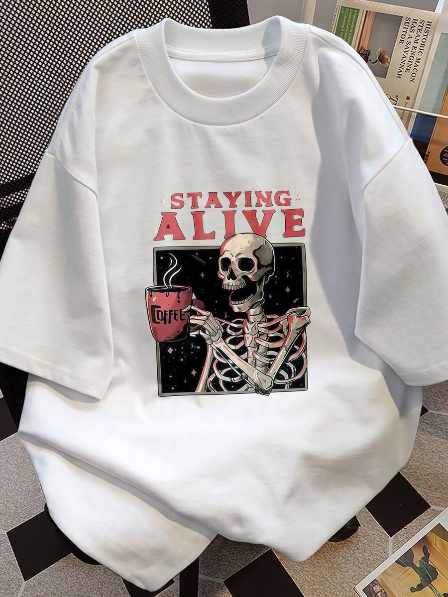 Mens Graphic Tees Funny Boys Casual T-Shirts Oversized Crewneck Cotton Summer Top Short Sleeve Clothes Black White Options Staying Alive Skeleton Drinking Coffee In Space Cool Graphic T-Shirts For Men S - 3XL Premium Quality Unique Graphic Tees,Fall Shirts Birthday Gift For Men
-White - 白色 - 查看 1