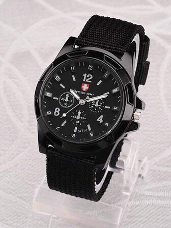 男孩時尚瑞士風格尼龍編織錶帶運動手錶