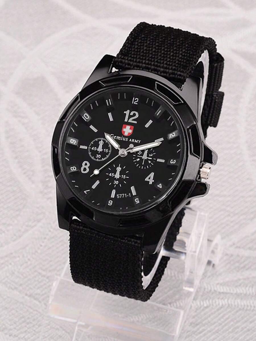 男孩時尚瑞士風格尼龍編織錶帶運動手錶