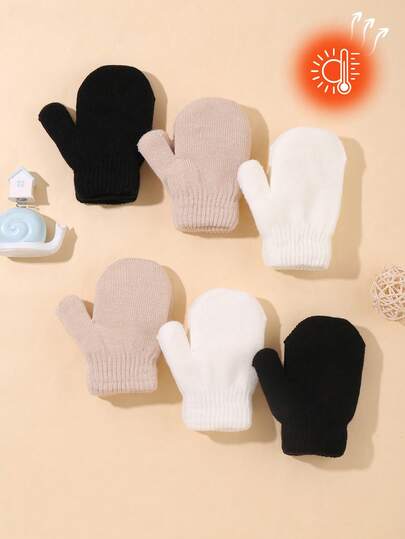Baby Gloves Thickened Plush Style Suitable For (1-3M) Boys And Girls In Winter, Children Will Not Be Cold After Wearing Them 6 Pairs