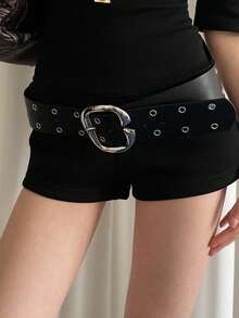 1 件女士黑色 PU 皮革复古通勤风格音乐节个性化镂空设计宽腰带 - 黑色 - 查看 2