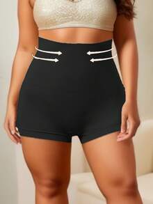 3-Pack Large Size Women's Solid Color Seamless High Waist Tummy Control Briefs, Soft, Comfortable And Breathable, Hollowed-Out Hips, Slim Fit, Hip-Lifting Boxer Briefs - Multicolor - View 2