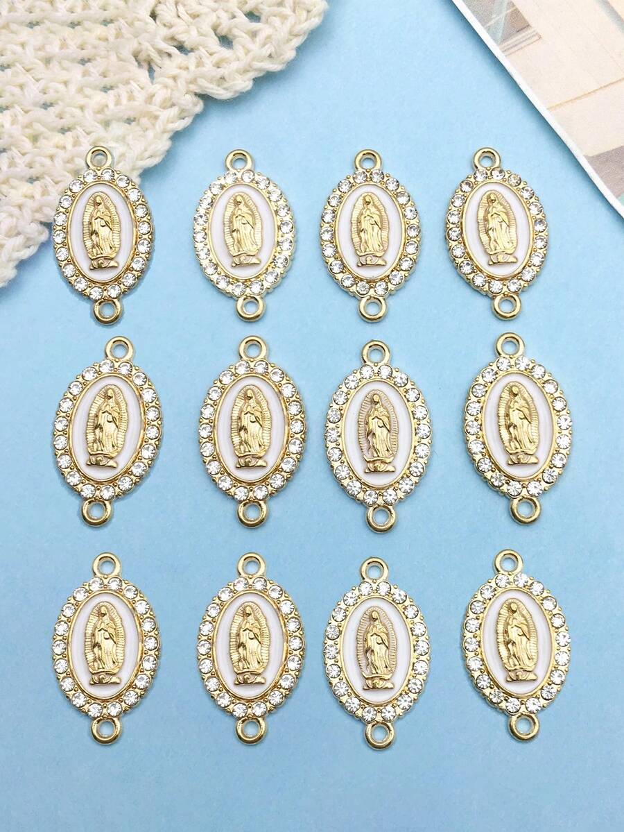 12 piezas de colgantes de Virgen María esmaltados de colores aleatorios, suministros para hacer joyas como pulseras y collares de bricolaje - Blanco - Ver 1