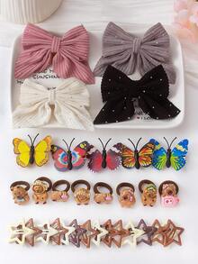 611 件/套适合女孩的各种颜色发饰，包括弹力发带、发夹、蝴蝶结、纹理发夹、可爱熊发带、3D 蝴蝶夹、星边夹，适合日常使用 - 彩色 - 查看 8