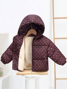 Áo khoác ấm áp in hoa đỏ đậm cho bé trai và bé gái, áo khoác có mũ trùm đầu lót nhung, áo khoác ngoài parka chần bông họa tiết hoạt hình mùa thu/đông - Màu Đỏ Sâu - Xem 16