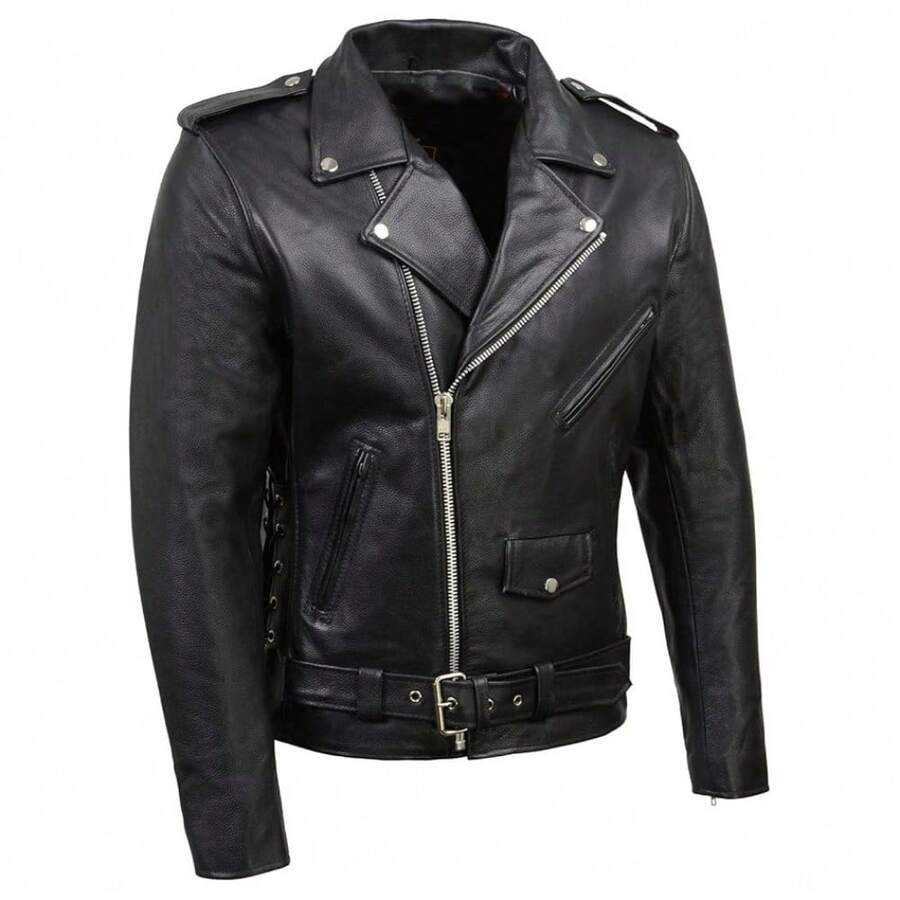 Icebanner Men PU Leather Jacket Motorcycle Fashion Loose PU Leather Coat 's Moto Biker Rock Jacket - 黑色 - 查看 1