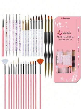 35/31pcs Professional Nail Art Brush Set - 3D Builder Gel Brush, Acrylic Drawing Pen, Salon-Quality Design Tools For Home Manicure And Salon Use