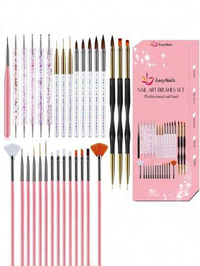 35/31pcs Nail Art Brush Set, Professional 3D Gel And Acrylic Brushes, Manicure Tools With Dotting Pens For Home And Salon Use, Essential Nail Design Kit