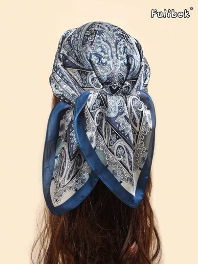 1 pièce Bandana imprimé en faux soie, foulard polyvalent à la mode, convient pour une utilisation quotidienne avec des vêtements