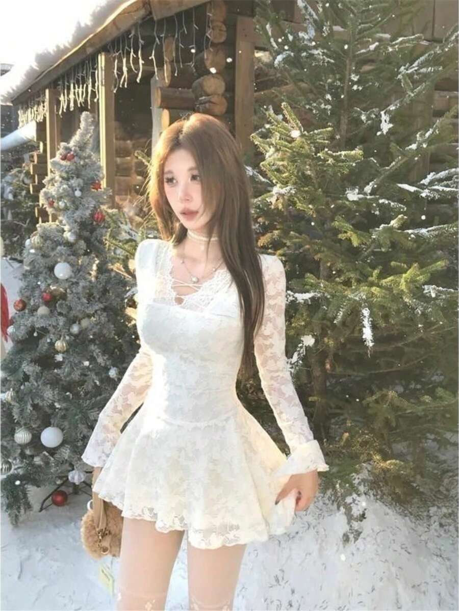 Women Mini Dresses - White - View 1