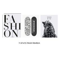1/3pcs Frameless Black White Wall Art Set, Modern Chic Apartment Decor, 777 Leopard Print, Bold Typography Poster, Stockholm Skateboard Print For Room, Dorm, Party Gift Room Decor, - Multicolor - View 16