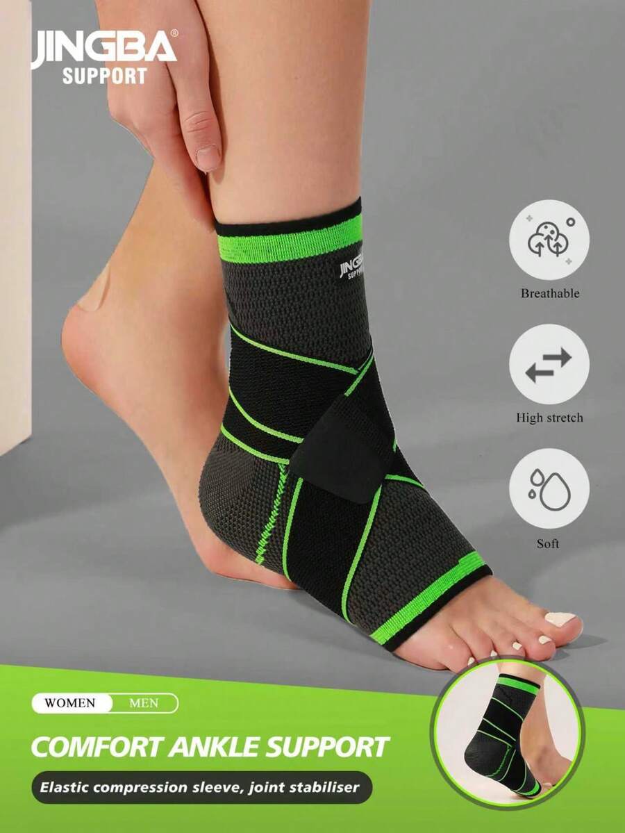 JINGBA SUPPORT 1 Piece Breathable Compression Ankle Support Sleeve – Elastic Foot Protector For Running, Basketball, Cycling & Daily Use For Men Women - Green - View 1