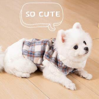 适合小型犬和猫的保暖羊毛套头背心（带牵引绳）、秋冬快乐狗狗服装、宠物圣诞装