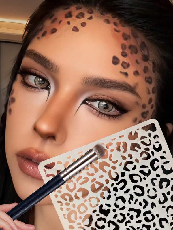 1pc Sexy Hollow Leopard Print Stencil Template, Leopard Face Makeup Tool, Suitable For Halloween, Carnival, Music Festival, Cosplay, Sexy Leopard Makeup, Asymmetrical Hollow Template, Painting Template, Spray Painting Template, For Makeup, Eye Makeup, Stage Makeup, Party Decoration, Y2K, DIY