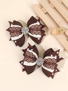 2 Stück Mädchen Braune Stoff Schleifen Haarclips, Mädchen Haar Schleifen mit Strass und Spitze Schleife Haarclips, Herbst Exquisite Haarschmuck