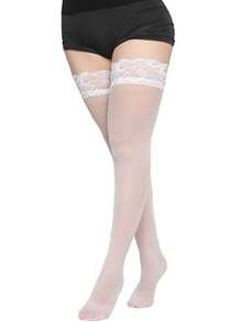 1 Pair Size S-L 30D Sheer Lace Thigh High Stockings With Silicone Nylon Stay Up Pantyhose For Women, Y2k