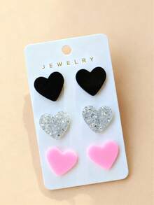 3 Pairs/Set Fashionable Cute Leopard Print Heart Shaped Earrings Set, Gift For Girls - Multicolor - View 7
