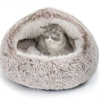 1pc,Cat Beds For Indoor Cats Washable, Cozy Cat Cave Bed, Non-Slip Cat Beds, Calming Dog Bed With Hooded Cover, Dog Bed With Cover For Small Medium Pets (Coffee)