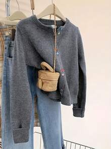 ii Stylish Colorblock Button-Up Knit Cardigan Sweater