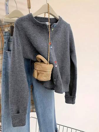 ii Stylish Colorblock Button-Up Knit Cardigan Sweater