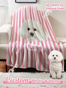 46 Color Options! Customized Pet Photo & Name Soft Blanket, Cozy & Skin-Friendly, Cat/Dog Memorial / Sofa Cover / Nap Blanket,Pet Supplies,2025 Halloween Accessories,Personalized With Pet's Name - Multicolor - View 35