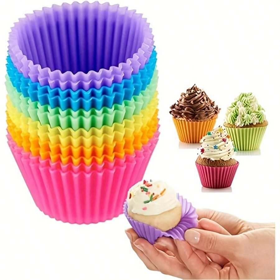 12/ 24pcs Reusable Dopamine Silicone Baking Cups, Suitable For Parties, Family Gatherings, Halloween Home Baking Muffins And Cupcakes, With Easy-To-Demold Baking Molds - Multicolor - View 1