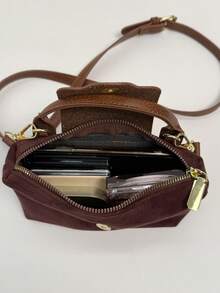 女士时尚休闲百搭撞色饺子包，简约尼龙方包，时尚托特包，复古手提包，配有可拆卸肩带，适合少女、大学生、年轻职业女性和OL，是办公室、校园、工作、商务和通勤的理想之选。 - 咖啡 - 查看 6