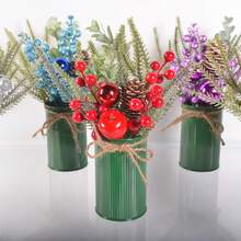 1pc Christmas Centerpiece Decor, Featuring Artificial Holly, Red Berries, Pine Cones, Assorted Christmas Ornaments, Glitter Balls, Country Style Planter Home Decor Christmas Decorations Room Decor Winter