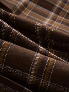 女式百褶休闲格子迷你裙，学院风 - 咖啡棕 - 查看 5