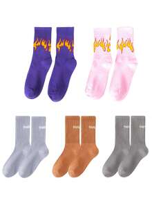 1/4/5 Pairs Mid-Calf Socks In Rock And Hip-Hop Style For Autumn And Winter, The Preferred Choice For Street Trendsetting Youths