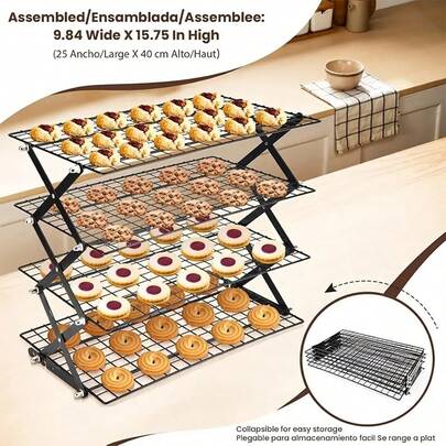 Rejilla de refrigeración plegable de 4 niveles para cocinar al aire libre: diseño ajustable en 3 posiciones, apilable para hornear, asar, secar y enfriar. Perfecta para galletas, barbacoas, camping y como regalo. Un regalo imprescindible para los amantes de las actividades al aire libre.