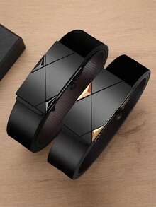 Men's Casual Black Automatic Buckle Belt - Fashionable Business Style, Ideal Gift For Husband Or Boyfriend, PU Material Suitable For Jeans And Office Wear