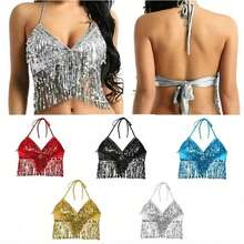 亮片流苏服装套装 肚皮舞服装 亮片歌手露背街头酒吧服装 沙滩裙 嘉年华 派对 - 彩色 - 查看 2