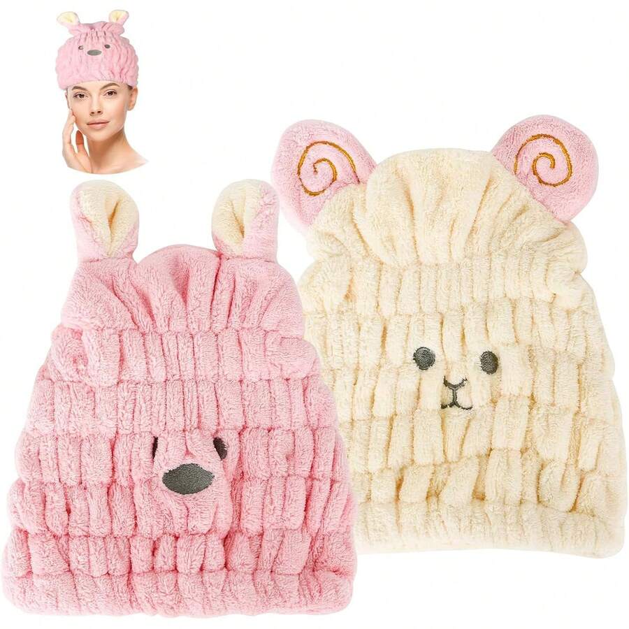 Toalla para Cabello,Toalla de Microfibra para el Cabello,2 Toallas de Secado de Pelo Ultra Suaves y Absorbentes,Gorro de BañO de Secado RáPido para Mujeres, Adultos o NiñAs,y Beige - 1 - Ver 1
