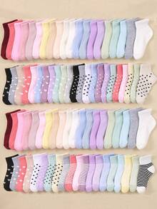 20 Pairs Of Random Children's Socks, Striped, Heart-Shaped, Dotted, Solid Color, Printed, Suitable For Daily Life/Dressing, Girls, Breathable, Comfortable, Soft, (1-16 Years Old) Autumn And Winter