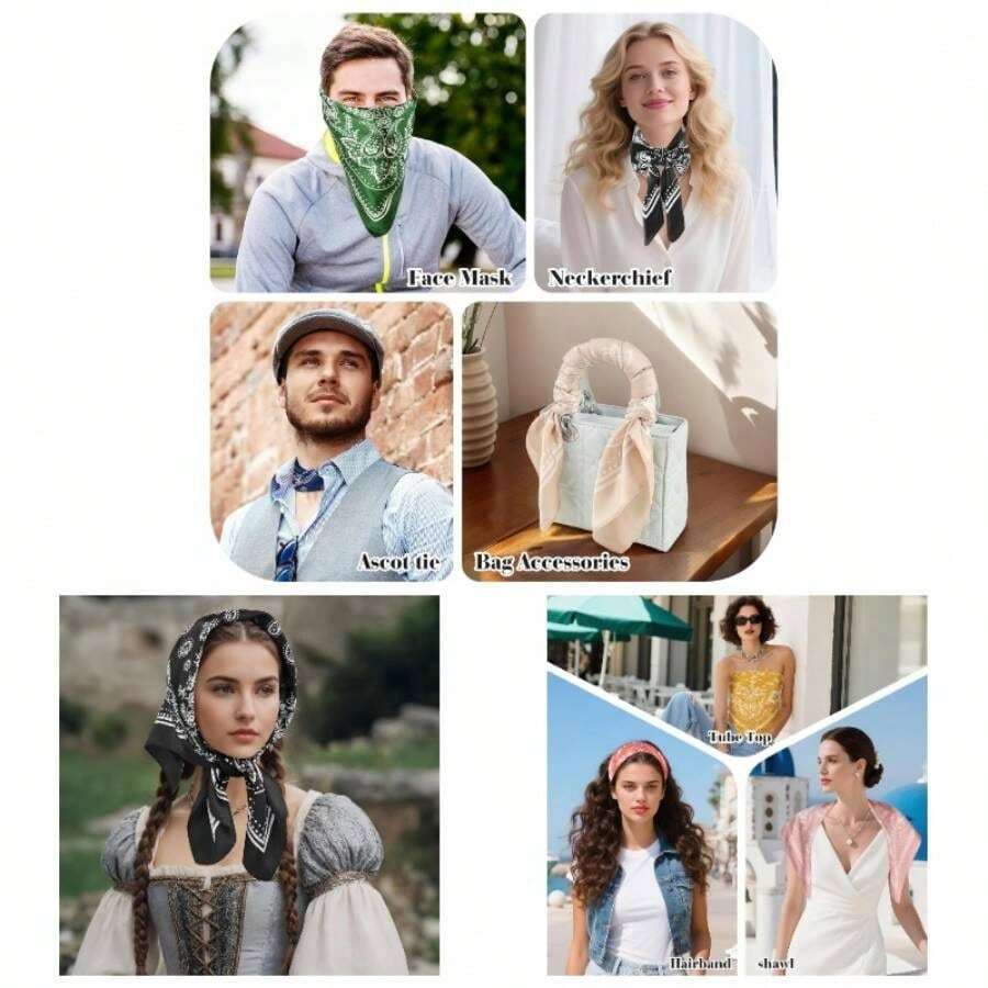 Silk Scarf Scarf Women 248Pcs, Satin Bandana Hair Scarf Boho Headwear Beach Travel Holiday Decors - 2 Petite + Đen, Nâu - Xem 1