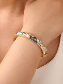 1 pieza Brazalete estilo vintage chapado en oro con esmalte, brazalete dorado, accesorio de joyería para mujeres y niñas, adecuado para la Gala Met, festivales de música, fiestas de lujo, regalo de coleccionista de lujo