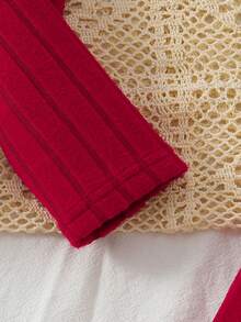 2 件套女童优雅串珠蝴蝶结长袖短款套头衫和酒红色别致立领无袖及膝连衣裙套装，2025 年秋冬