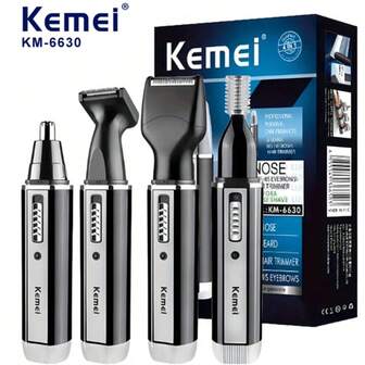  Nose Hair Trimmer For Men, Kemei KM-6630 4-In-1 Rechargeable Electric Ear Nose Eyebrow Trimmer & Facial Shaver, Personal Grooming Kit