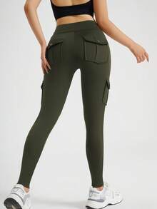 Women's Cargo-Style Yoga Sports Pants - Multi-Pocket Design, Figure-Flattering, Suitable For Sports, Fitness & Leisure - xanh quân đội - Xem 3