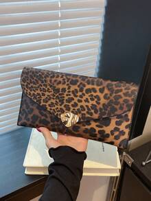 Leopard Print Envelope Bag, Vintage Style Niche Design Fashion Handbag For Women - Brown - View 6