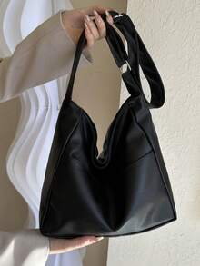 纯色PU面料简约大容量手提包，纯色休闲单肩包，女士多功能时尚便携手提包，复古宽肩带方包，时尚旅行购物袋，新款商务休闲上学通勤单肩包